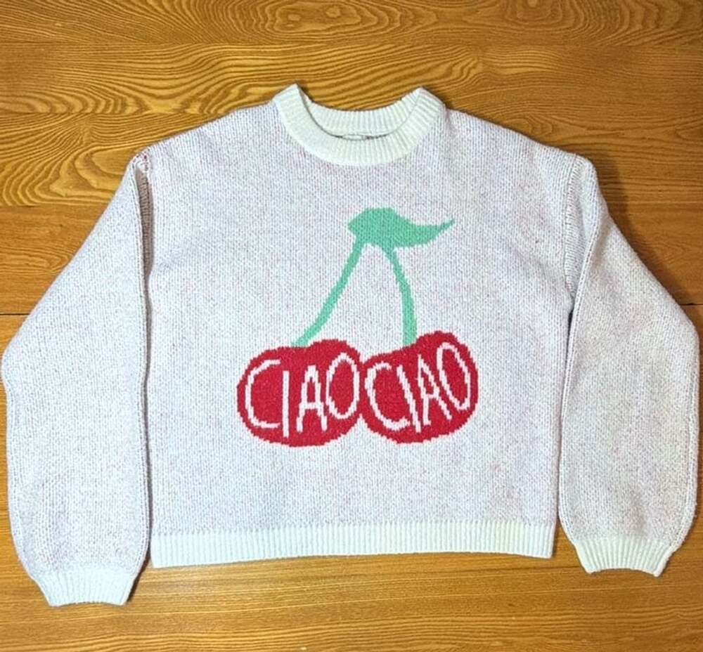 A New Day Ciao Cherry Graphic Knit Pullover Sweater
